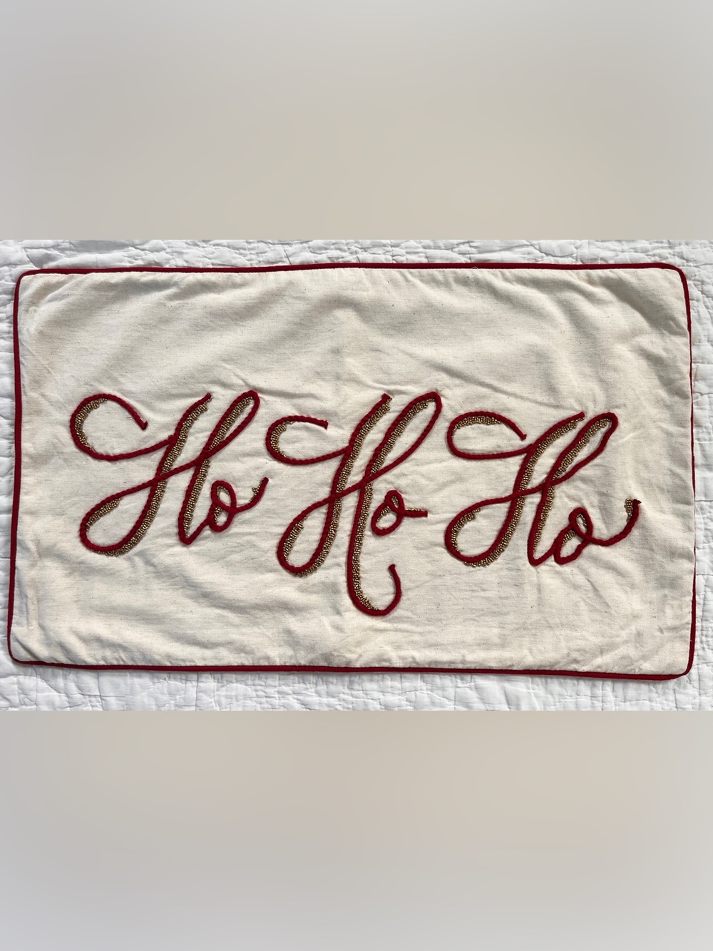 Pottery Barn Ho Ho Ho Christmas Pillow Cover Lumbar Linen Blend 16x26 Rope Beige